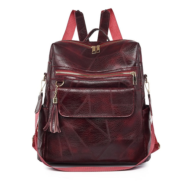 and Vintage Backpack Leather Tassel Purse with Faux