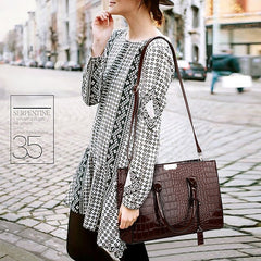 Black Crocodile Leather Pattern Handbag with Patent