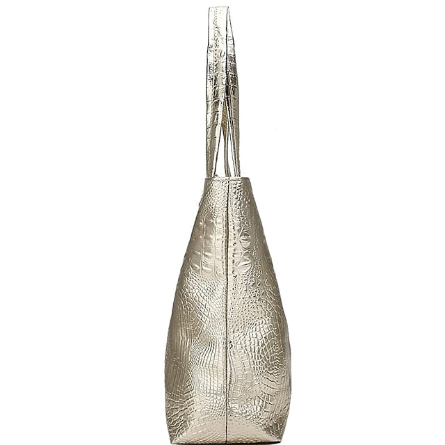 Bag Faux Large Tote Embossed Croc Silver Capacity