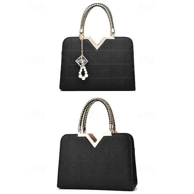 Handbag Faux with Elegant Pendant Pearl Leather