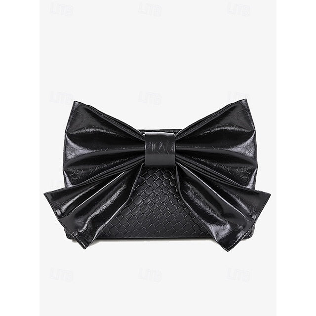 Oversized Faux Leather Bag Clutch Bow with Gold