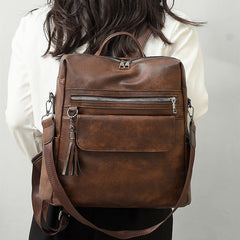 and Vintage Backpack Leather Tassel Purse with Faux