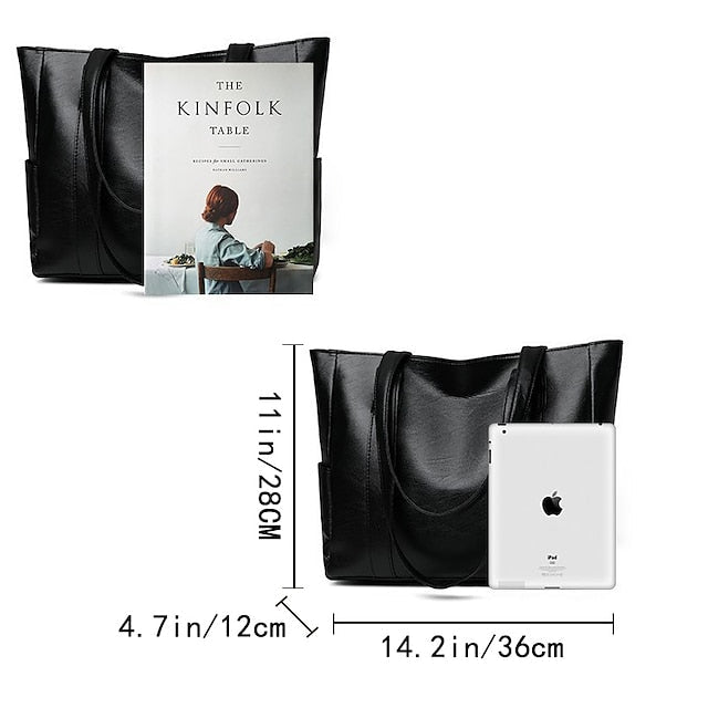 Bag Black Leather Large Faux Tote Stylish