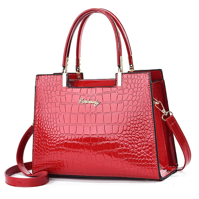 Black Crocodile Pattern Elegant Handbag Leather