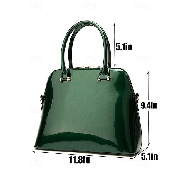 Elegant Patent Shiny Tote Green Leather - Bag