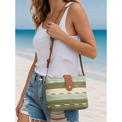 Striped with Bag Colorblock Straw Woven Brown Tote