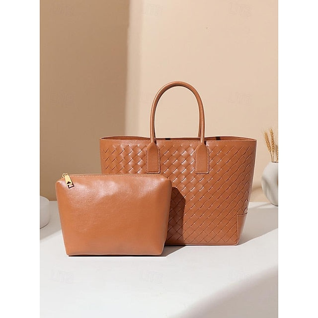 Woven Leather and Brown Tote Stylish Bag