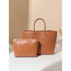 Woven Leather and Brown Tote Stylish Bag