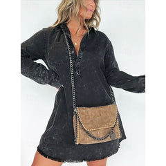 Leather Faux Bag with Chain Red Whipstitch Shoulder Detailing