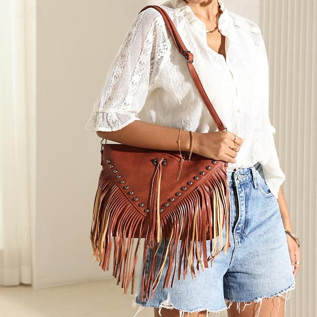 Crossbody Fringe Bohemian Bag with Leather