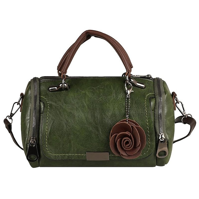 Vintage-Floral Handbag Faux with Leather