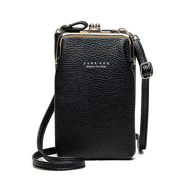 Bag Gold Faux with Frame Leather Black Crossbody