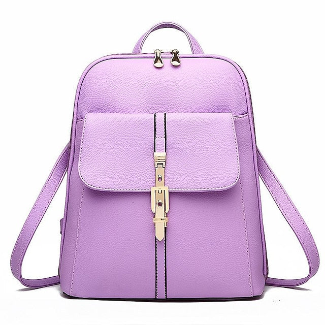 Lock Black Leather Faux Purse Backpack with Gold