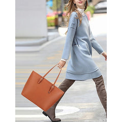 Faux Brown Leather Large Bag Classic Tote -