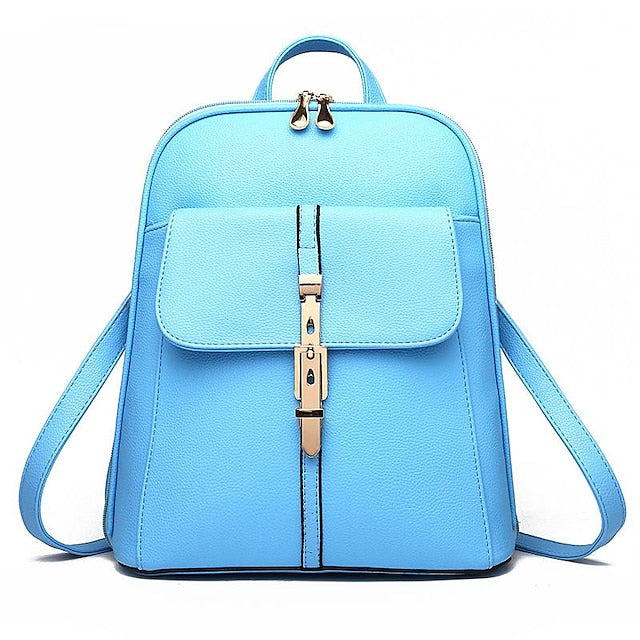 Lock Black Leather Faux Purse Backpack with Gold