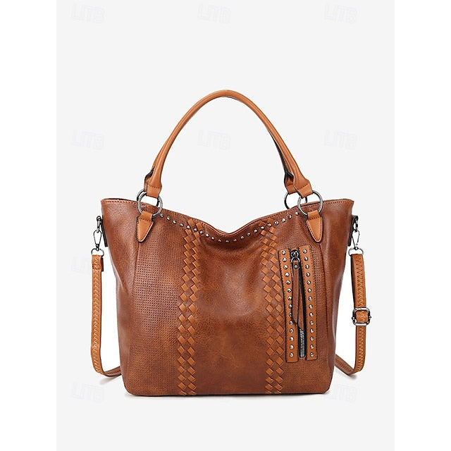 Brown Faux Tote Bag Handbag Leather Spacious