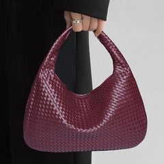 Woven Bag Faux Burgundy Leather Hobo Chic