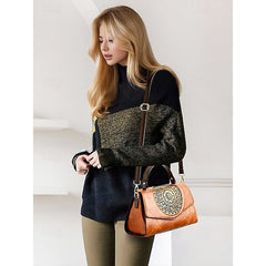 Floral Faux Vintage Engraved Handbag Leather