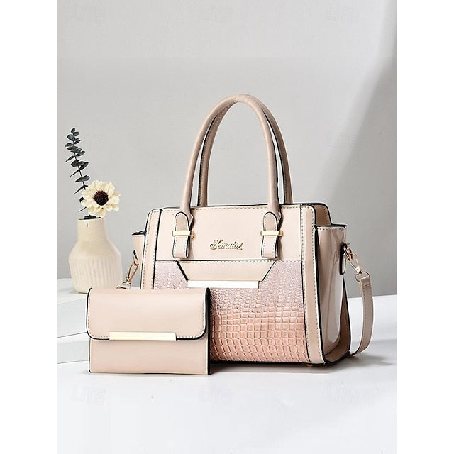 Faux Set Handbag Glossy Patent Leather