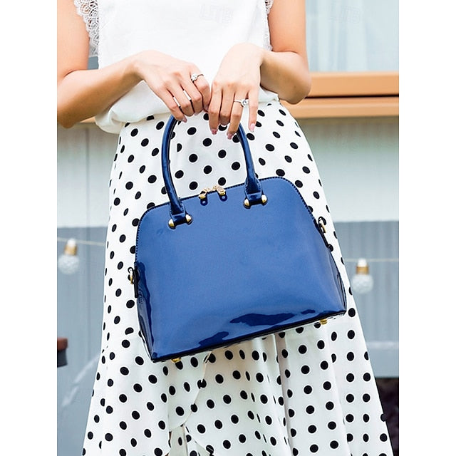 Elegant Patent Shiny Tote Green Leather - Bag