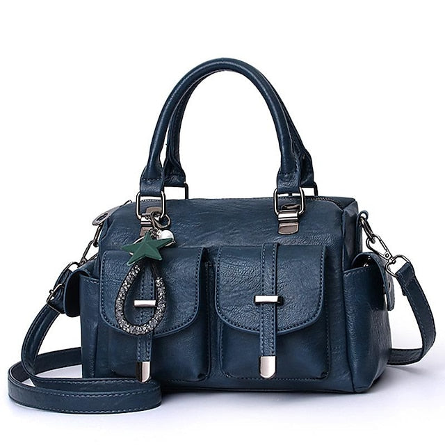 Stylish Large Blue Leather Handbag Faux