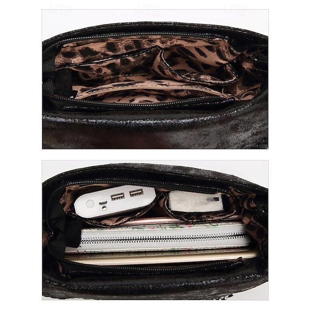 Leather Faux Bag with Chain Red Whipstitch Shoulder Detailing