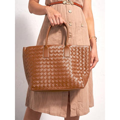 Woven Leather and Brown Tote Stylish Bag
