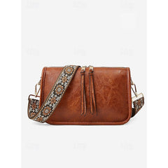 Bag Adjustable Leather Brown Faux Shoulder with