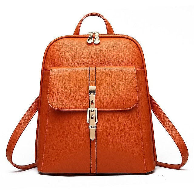 Lock Black Leather Faux Purse Backpack with Gold