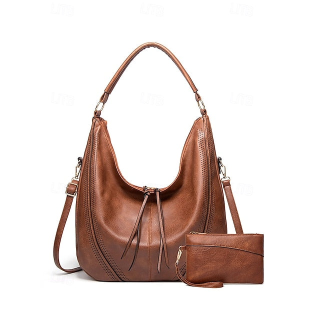 Set Leather Bag Hobo with Matching Wallet Faux