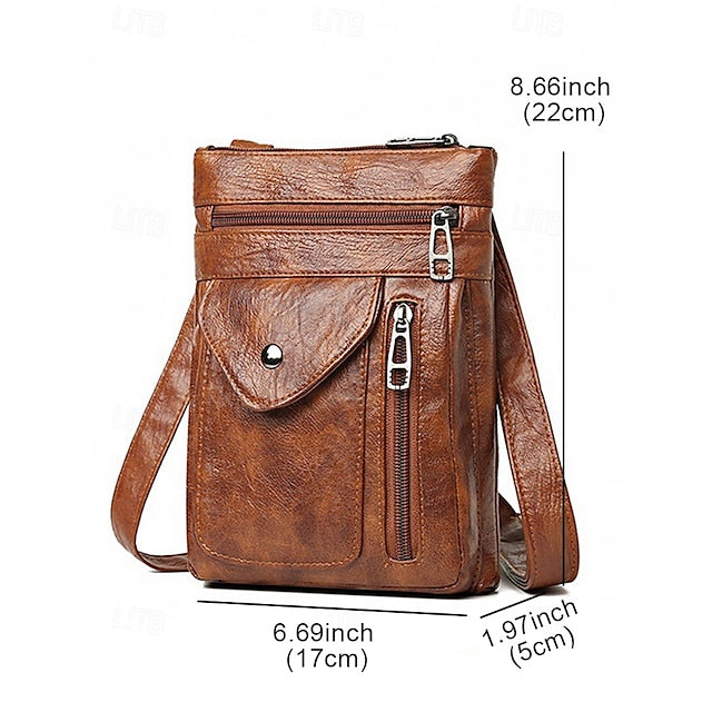 Leather Vintage Multi-Pocket Crossbody Faux - Bag