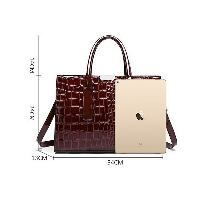 Black Patent Crocodile Leather Pattern Handbag with