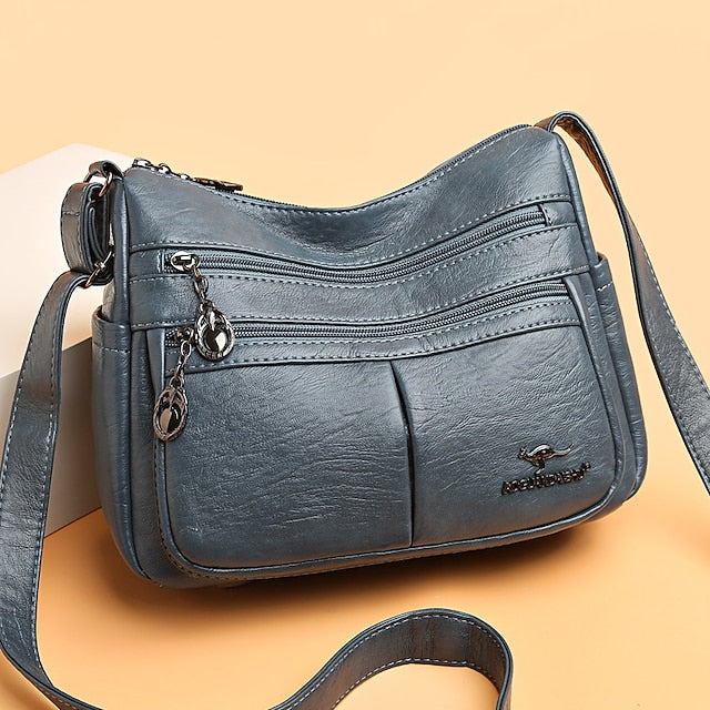 Faux Leather Shoulder Multi-Pocket - Crossbody Bag