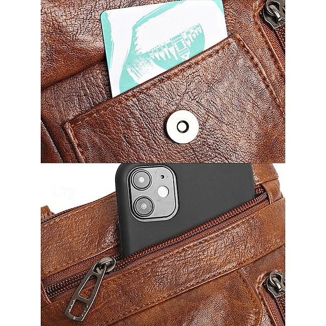 Leather Vintage Multi-Pocket Crossbody Faux - Bag