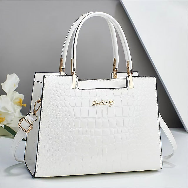 Black Crocodile Pattern Elegant Handbag Leather