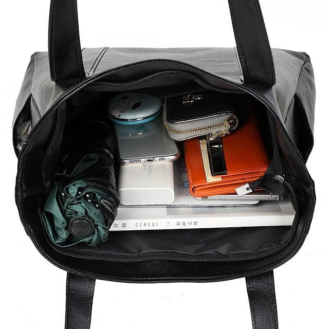 Bag Black Leather Large Faux Tote Stylish