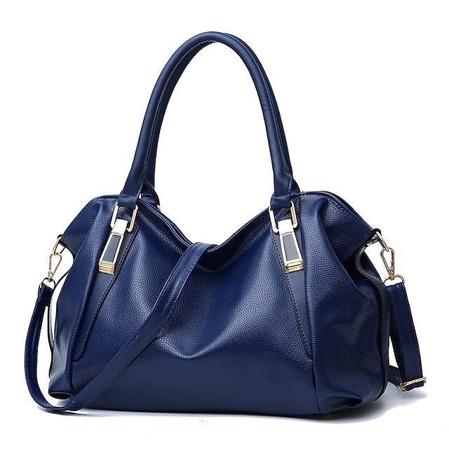Handles and Top Faux with Handbag Black Leather