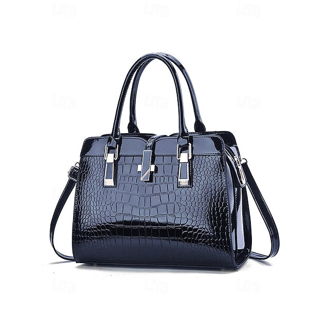 Faux - Croc Patent Handbag Leather Burgundy