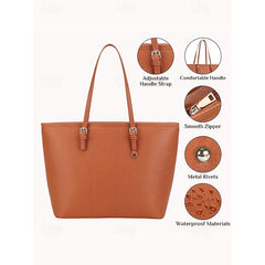Faux Brown Leather Large Bag Classic Tote -