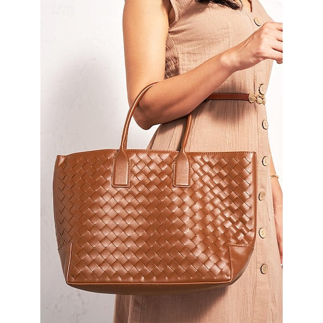Woven Leather and Brown Tote Stylish Bag