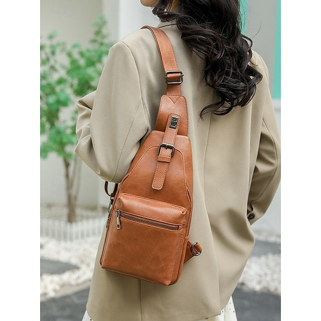 with Sling Faux Brown Bag Leather Crossbody
