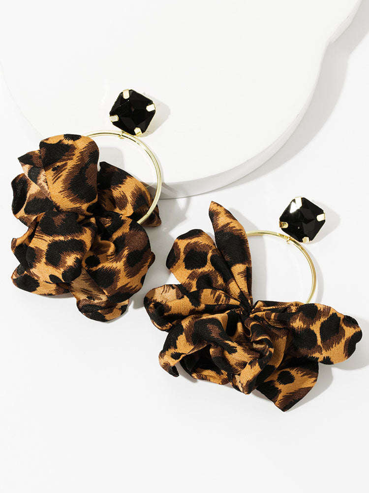 Leopard Rhinestone Decor Drop Earrings