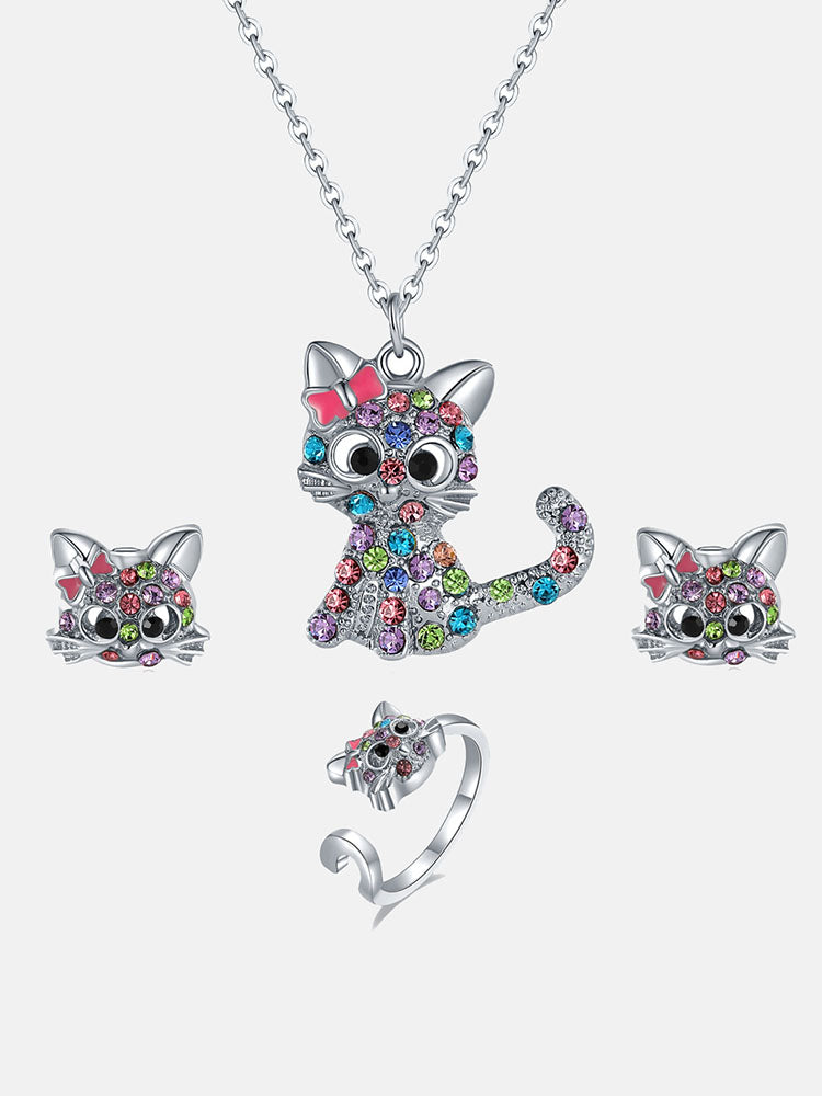 Crystal Cat Jewelry Set