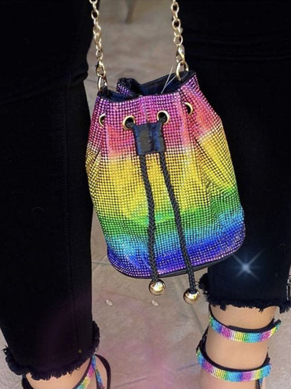 Rhinestone Chain Bucket Bag