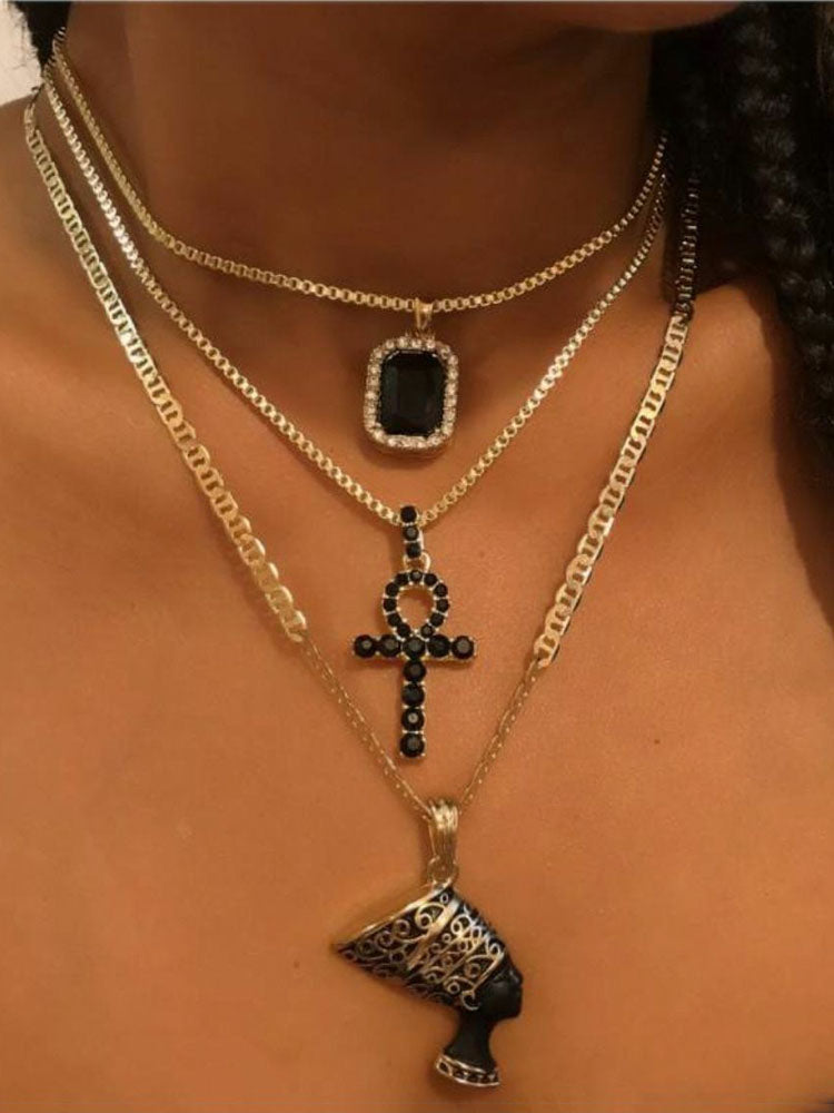 Cross Head Multilayer Necklace