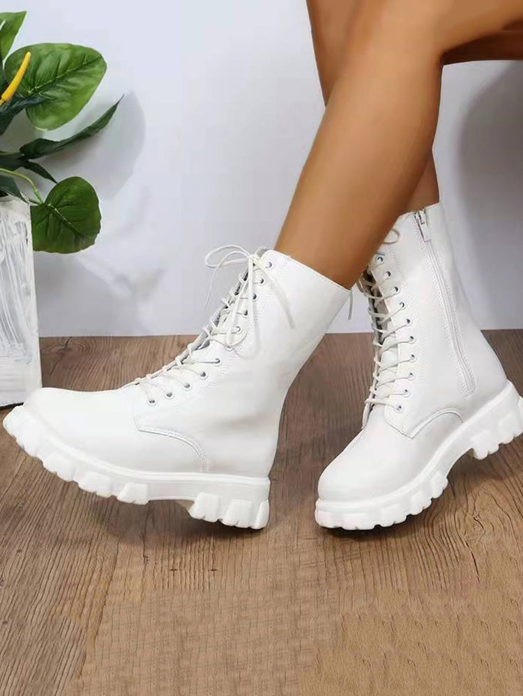 Lace Up Ankle Chunky Heel Boots