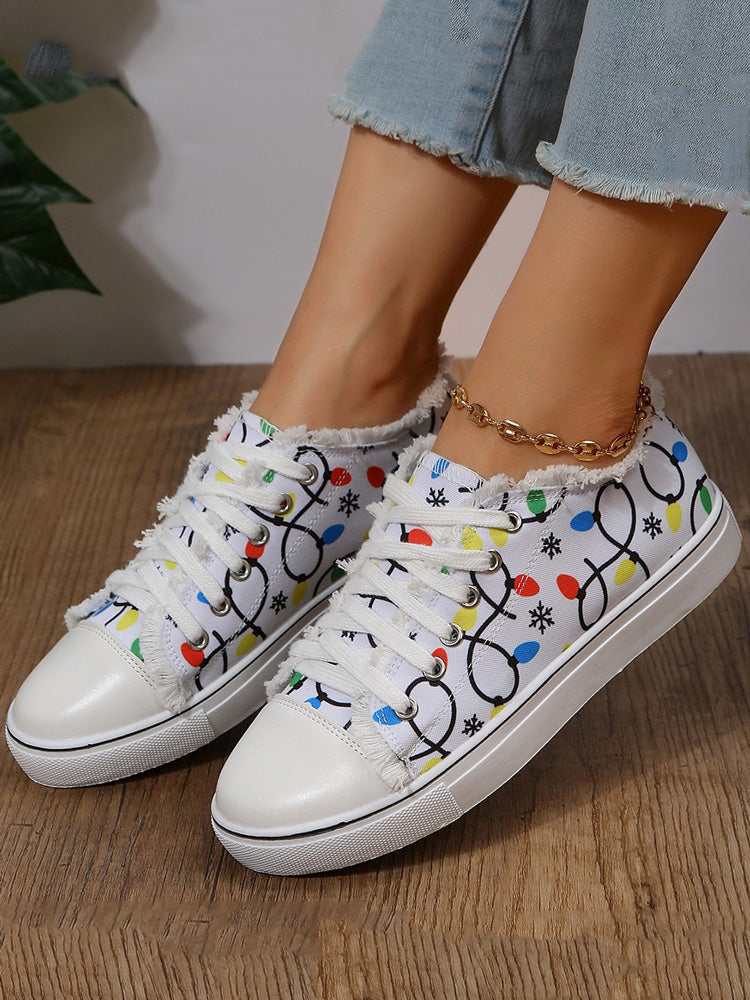 Fringe Lace Up Canvas Sneakers
