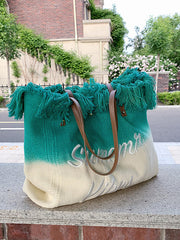 Summer Vibe Ombre Tassel Tote Bag