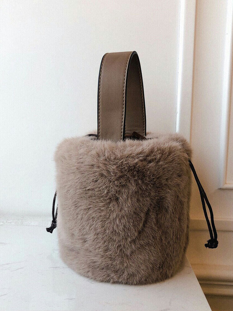 Fluffy Drawstring Bucket Bag