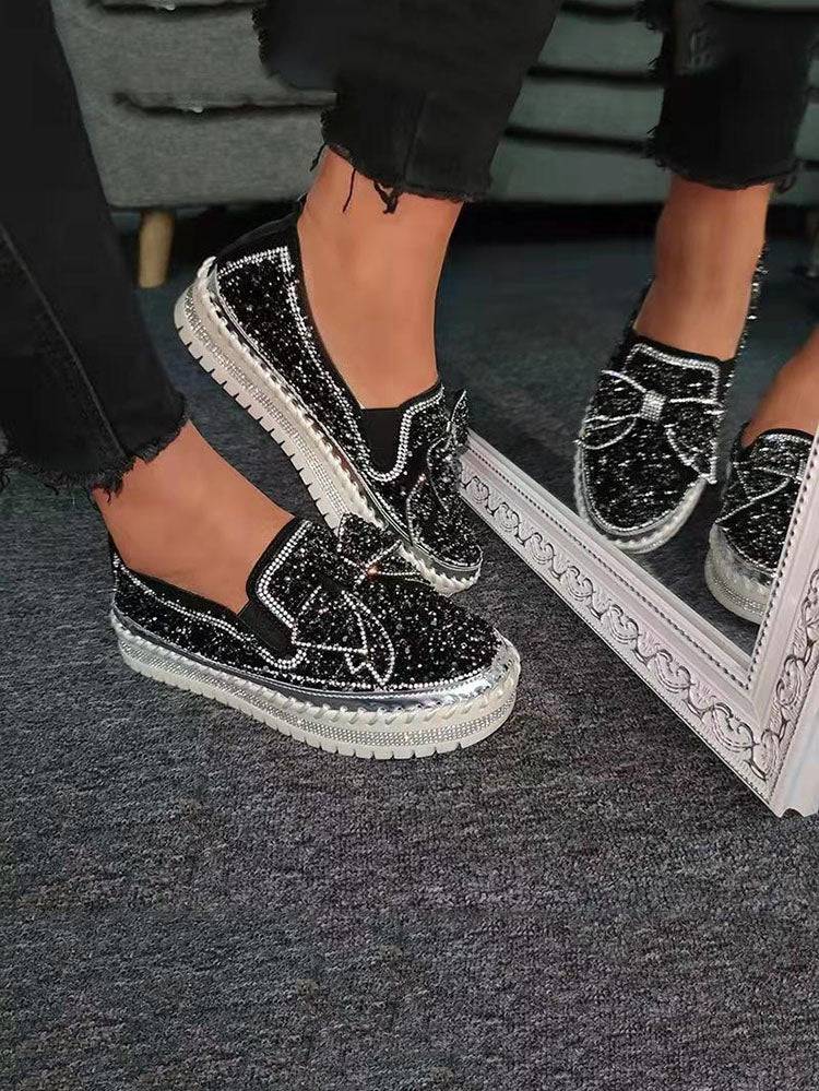 Loafer-Schuhe mit Schleife und Strass